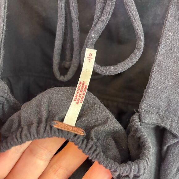 Free People Black Scalloped Edge Tie Back Tank Top Size Large - Picture 7 of 8